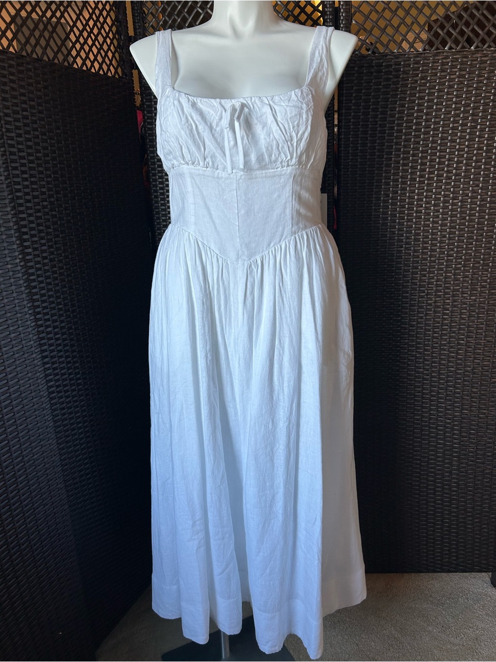 Quince White Maxi Dress with Square Neckline and Wide Straps. NWT